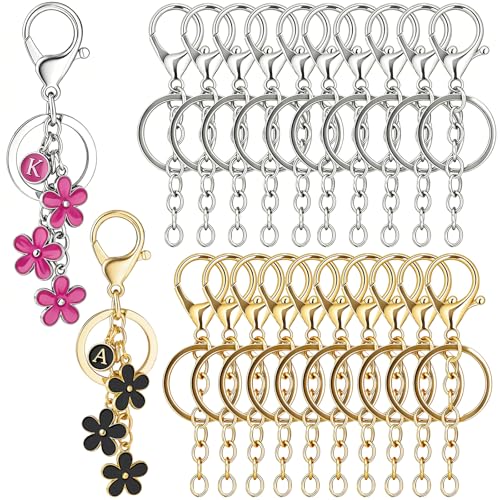 20pcs Keychain Making Kit with Key Rings Lobster Clasp Chain, Gold & Silver Bag Charm Kits for DIY Craft Jewelry Making - color: Gold & Silver-20pcs