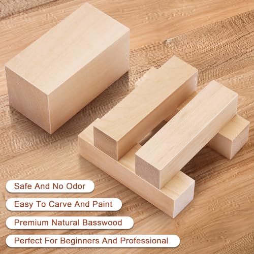 7 Pcs Basswood Carving Blocks, Soft Whittling Wood for Crafts & Beginners