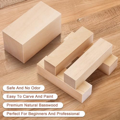 7 Pcs Basswood Carving Blocks, Soft Whittling Wood for Crafts & Beginners