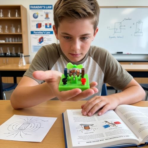 DIY DC Electrical Motor Assemble KIT - STEM Science Lab Educational Physics Learning Experiment Toy for Kids Electrical Motor 1 (Green)