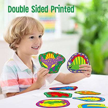 SpriteGru 9 Pieces Kids Lacing Cards, Double Sided Sewing Cards in 9 Dinosaurs with 9 Colorful Laces, Imagination Development Lacing Toys Games for Children Educational and Learning Activity - color: Dinosaurs