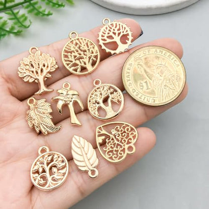 WOCRAFT 60pcs KC Gold Tree Leaf Bracelet Charms for Jewelry Making Sets DIY Necklace Bracelet Keychain Crafting Charms Kit Craft Supplies (SN890) - color: KC Gold, size: Tree Leaf Charms