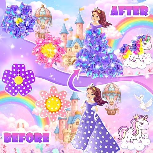 Poke in Fun Art Flower & Princess &Unicorn Craft Kits for Kids,Arts and Crafts for Kids,Mess Free Kids'Paper Craft Kits,DIY Art Supplies Creative Activity Birthday Gifts,Toys for Girls Boys Ages 4-10+ - style: Princess 2