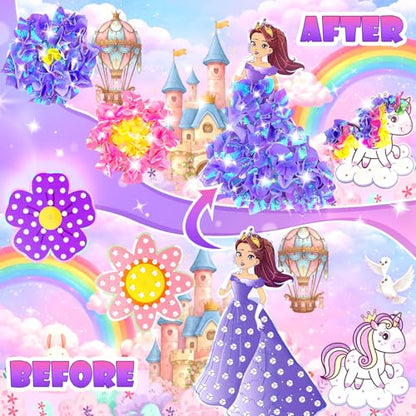 Poke in Fun Art Flower & Princess &Unicorn Craft Kits for Kids,Arts and Crafts for Kids,Mess Free Kids'Paper Craft Kits,DIY Art Supplies Creative Activity Birthday Gifts,Toys for Girls Boys Ages 4-10+ - style: Princess 2