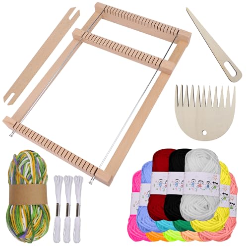 ASTIMESA 11.4'' x 7.4''/29 x 19 CM Wooden Weaving Loom Kit, Multi-Craft Weaving Loom for Adults Frame with 12 Colorful Yarns & Tools DIY Beginners Knitting Blanket Tapestry