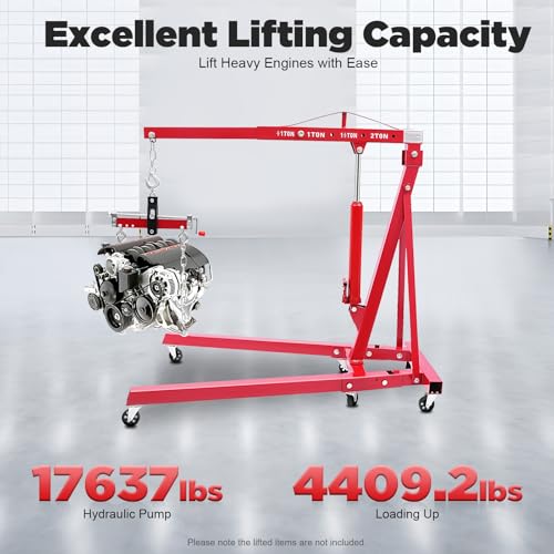 Hydraulic Crane with Engine Leveler, 2T Folding Hydraulic Crane, Heavy Duty Folding Hydraulics, Folding Hydraulic Cranes with Wheels for Engine Lifting Loading