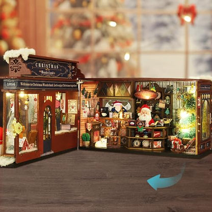 fifijoy Christmas Miniature Dollhouse Kit, DIY Dollhouse Miniature House Kit for Adults, Tiny House Kits Mini Model Building Sets with Music (Christmas Wonderland) - color: Christmas Wonderland