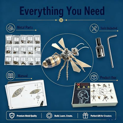 3D Metal Puzzle Mechanical Model Kit Steampunk Bee Insect 150+ Parts 2-3 Hours Build No Glue Screw Assembly Ideal Gift for Hobbyists Men Teens 14+ (Flying Ants) - style: Flying Ants