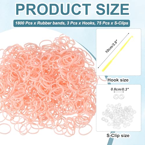 MECCANIXITY 1800 Pcs Loom Rubber Bands Kit with 75 Pcs S-Clips 3-Hooks Rubber Bands Refill Bracelet Making Kits for Weaving DIY Handcrafts Gift, Beige - color: Beige