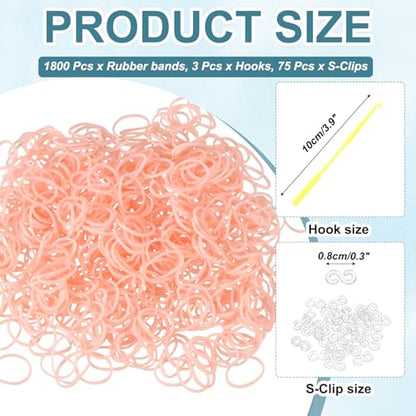 MECCANIXITY 1800 Pcs Loom Rubber Bands Kit with 75 Pcs S-Clips 3-Hooks Rubber Bands Refill Bracelet Making Kits for Weaving DIY Handcrafts Gift, Beige - color: Beige