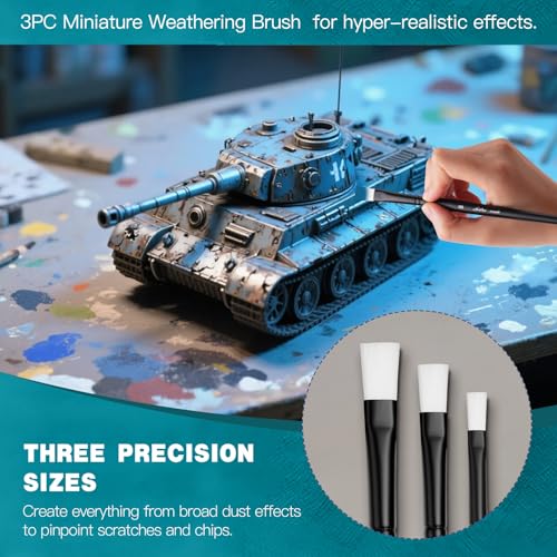 Weathering Paint Brushes-Golden Maple 3pcs Flat Paint Brushes Set for Weathering Effects, Textures, Washing and Dry Brushing on Miniature Painting - style: Weathering-Flat