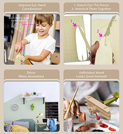 Puzzled Wooden Airplane Model Kits - 3D Wooden Puzzles for Adults - 4 Pack
