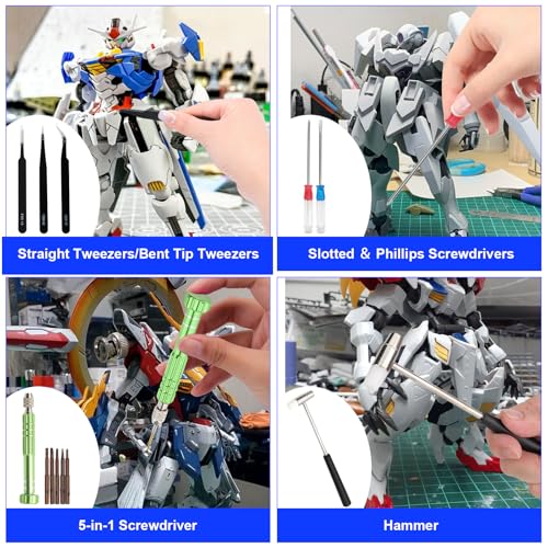 Gundam Tool Kit, 170 Pcs Professional Model Tool Kit for Gundam, Model Kit Tools with Decals Sticker Operated Box, Gunpla Tool Kits for Adults, Model Building Tools Hobby Tools for Repairing Painting - color: 170pcs