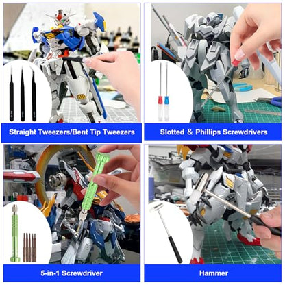 Gundam Tool Kit, 170 Pcs Professional Model Tool Kit for Gundam, Model Kit Tools with Decals Sticker Operated Box, Gunpla Tool Kits for Adults, Model Building Tools Hobby Tools for Repairing Painting - color: 170pcs
