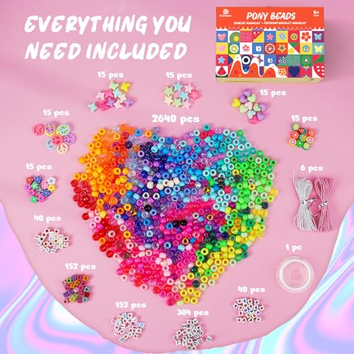 Dowsabel 6 Boxes 120 Colors Pony Beads Bracelet Making Kit, Beads for Jeweley Making with Letter Beads Kandi Beads, DIY Arts and Crafts Birthday Gifts - color: 120 Colors