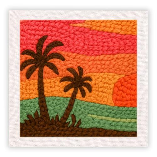 SDOYUNO Punch Needle Kit with Frame for Adults Beginners Kits 9.84 x 9.84 Inch Embroidery Starter Kits Punch Needle Kit with Sunset Beach Pattern, Threader, Yarns, Rug Punch, DIY Craft Kits (Green) - color: green