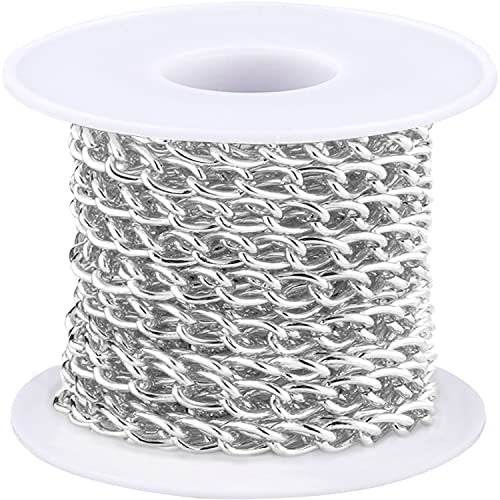 Jishi 16ft Aluminium Curb Chain Roll, Thick Twisted Chain Links, Silver Plated Metal Craft Chain Curb Link Chain Spool for Jewelry Making Necklace Bracelet DIY Crafts, Jewelry Making Findings Supplies - color: Silver, size: Curb Chain 16ft 6.5mm