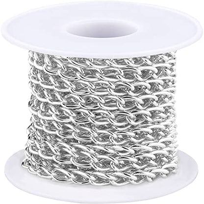Jishi 16ft Aluminium Curb Chain Roll, Thick Twisted Chain Links, Silver Plated Metal Craft Chain Curb Link Chain Spool for Jewelry Making Necklace Bracelet DIY Crafts, Jewelry Making Findings Supplies - color: Silver, size: Curb Chain 16ft 6.5mm