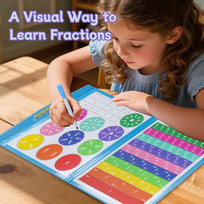 Magnetic Fraction Educational Puzzle with Fraction Tiles & Circles, Math Manipulatives Montessori Learning Toys to Help Kids Learn Fractions and Build Early Math Skills (Blue) - style: Blue