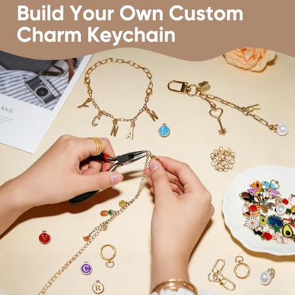 WDXIUE Keychain Making Kit, Charms Lip Gloss Key Chain Bracelet Design Set, Cute & Friendship Jewelry Making Kit, DIY Make 24 Set Keychain for Beginners