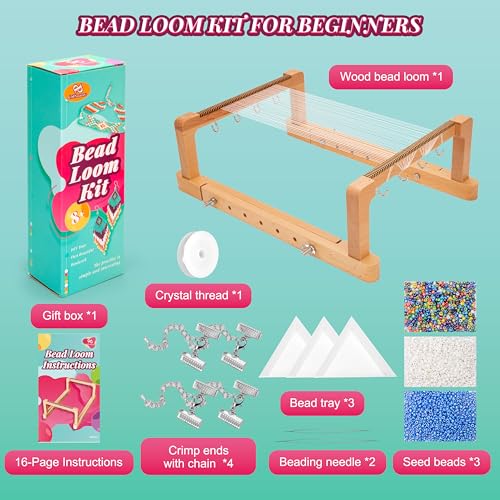 PP OPOUNT Adjustable Bead Loom Kit, Wood Loom Beading Supplies with Detailed Instructions, Practical Jewelry Making Accessories, Beading Loom Kits for Adults Jewelry Making Bracelets Belts - size: 512 PCS