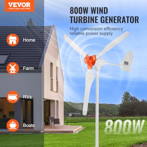 VEVOR 800W Wind Turbine Generator, 12V Wind-Turbine Kit, 3-Blade Power Generator with MPPT Controller & 2.5m/s Startup Speed, Suitable for Home, Farm, RVs, Boats (Tower Pole Not Included) - style: 12V 800W 3-Blade