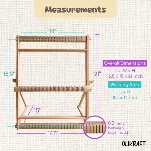 Olikraft Wooden Weaving Loom, Adjustable Stand (Large, Natural Beech) - color: Natural Beech, size: Large