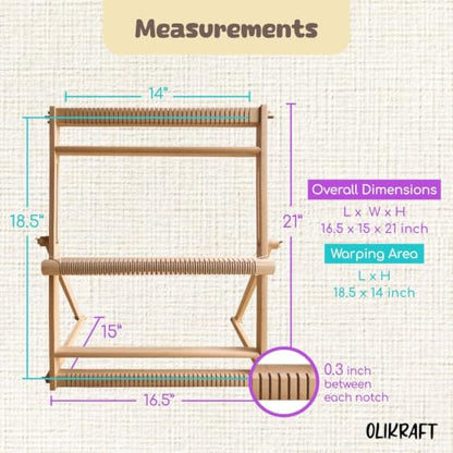 Olikraft Wooden Weaving Loom, Adjustable Stand (Large, Natural Beech) - color: Natural Beech, size: Large