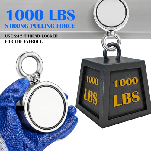 VNDUEEY 1000LBS Magnet Fishing Kit, 2.95" Double Sided Neodymium Fishing Magnet Kit with Rope, Strong Magnets for Retrieving in River Lake Beach and Lawn, Includes 65Ft Rope, Carabiner, Gloves - size: 2.95" 1000LBS, style: Double Sided Kit