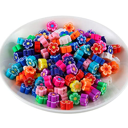 100pcs Mixed Polymer Clay 10mm Spacer Beads for Women Jewelry Making DIY Bracelet Necklace Hair Clip Accessories (Flower) - color: Flower