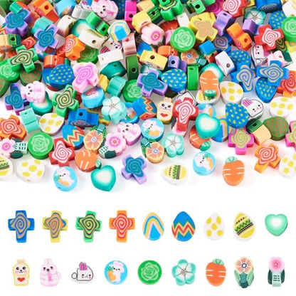 Elecrelive 200Pcs Easter Polymer Clay Beads Rabbit Carrot Cross Heart Easter Egg Beads Charms Spring Polymer Clay Accessories for DIY Bracelet Necklace Bracelet Earring Jewelry - color: Mix Colors, Easter