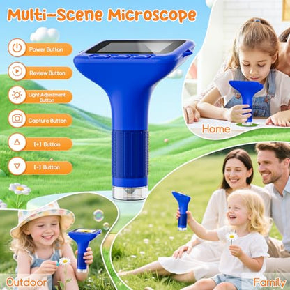 SKYBASIC Digital Microscope for Kids, 3" Screen 1000X Handheld Microscope HD Pocket Portable Microscopes Camera, Science Edu Fun Toys for Ages 4-12 Children Students Boys Girls -Blue - color: 3"-Blue