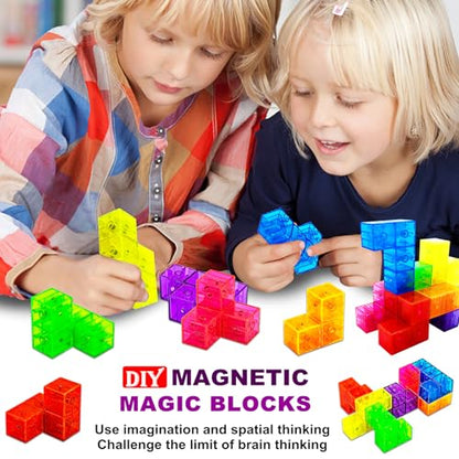 Magnetic Building Blocks Magic Magnetic 3D Puzzle Cubes, Set of 7 Multi Shapes Magnetics Blocks with 54 Guide Cards, Children's Educational Toys and Stress Relief Fidget Toys for Kids Adults - style: style1