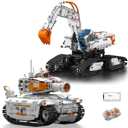 HPROMOT 2 in 1 STEM Building Kit, 1129PCS App & Remote Control Excavator Tank Coding Robot, Technic Programmable Construction Blocks, Educational Engineering Science Gift for Boys Girls Ages 8-16 - color: H1011