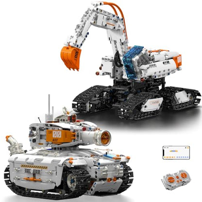 HPROMOT 2 in 1 STEM Building Kit, 1129PCS App & Remote Control Excavator Tank Coding Robot, Technic Programmable Construction Blocks, Educational Engineering Science Gift for Boys Girls Ages 8-16 - color: H1011
