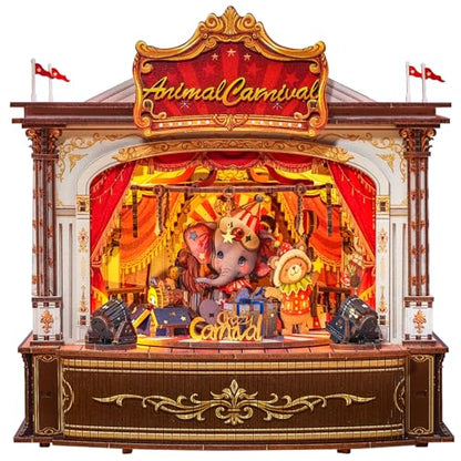 CUTEBEE 3D Wooden Puzzles with Music Box,Miniature House Kit, 413 Pcs - color: Animal Carnival