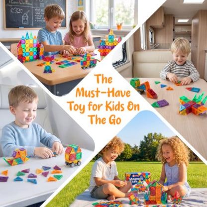Bmag 100PCS Mini Magnetic Tiles Building Set with 2 Mini Cars - size: MINI100Pcs