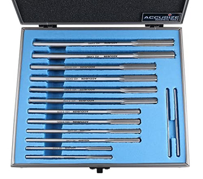 Accusize Industrial Tools Dowel Pin Reamer Size: 0.1230" Thru 0.4995", HSS M2 Premium Chucking Reamer Set, Right Hand Cut, 14 pcs Set, 5528-ST00 - size: 0.1230" thru 0.4995"