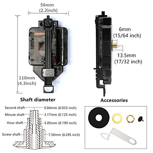 Youngtown Quartz Clock Movement Replacement Kit with Pendulum 17/32" Shaft - size: 17/32 inch total shaft length