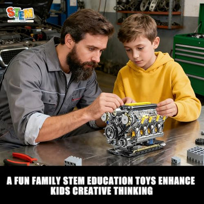 V8 Engine Model Kit that Runs, Visible Mini Car Motor Building Blocks Set for Adults, Compatible with Lego, STEM Physical Science Educational Toy for Teens Boys 14+ (905 PCS)