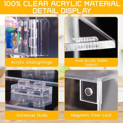 Acrylic Minifigure Display Case, Clear Display Cases for Collectibles with Mirrored, Figure Building Blocks Shadow Box, Small Anime Figure Thimble Showcase Holds 40 Minifigs (Figure not Included) - size: Minifigure Display Case