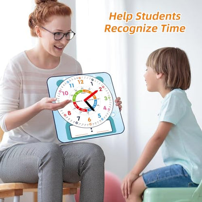 ANCOMEDO Large 12" Magnetic Writable Dry Erase Teaching Clock,Teaching Demonstration Clock for Kids Learning Time with Cute Style for Home School Classroom Supplies(12" x 11") - style: Cute blue-1pack