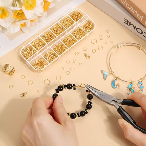 Anezus 1200PCS Jump Rings for Jewelry Making Kit, Gold, Jewelry Making Supplies and Necklace Repair, Modern Style, Small Size, Not Foldable - color: Gold