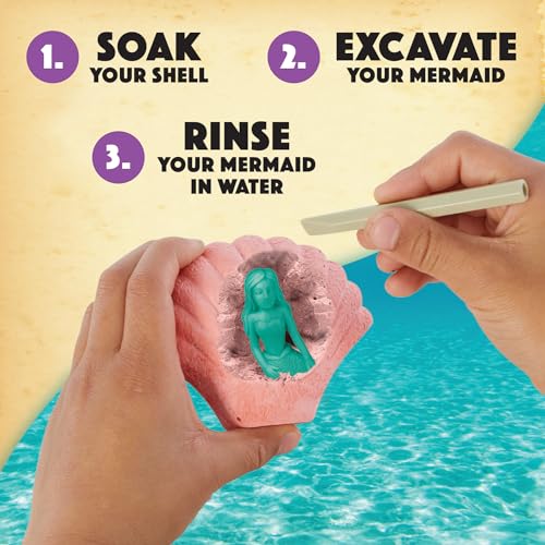MindWare Dig It Up! Discoveries Mermaids - Dig Kits for Kids with 12 Sea Shells, Each with a Mermaid Toy Inside, 12 Chiseling Tools and Instructions – Ages 4 and Up