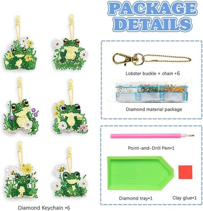 YUE ZHE 6 PCS Frog Diamond Art Kits for Adults Double Sided Diamond Art Keychains Animal DIY 5D Painting Keychains Kits for Adults Beginners DIY Crafts - color: Frog style