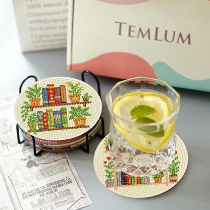 Diamond Art Coasters Kit, 8 Pieces Books Diamond Painting Coasters Kit - color: Bookshelf