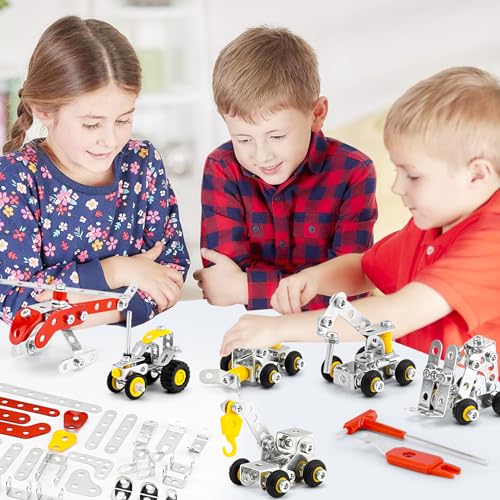 BESTYMXY Stem Building Toys, Metal Construction Vehicles & Helicopter Model kit 6 Models, 272 PCS Building Sets for Boys Age 8-12, Learning Toy Metal Models