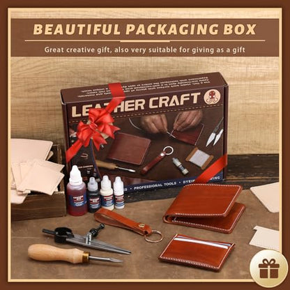 CBHGFEA 51Pcs Leather Working Kit, Vegetable Tanned Leather Craft Kit - color: Style C