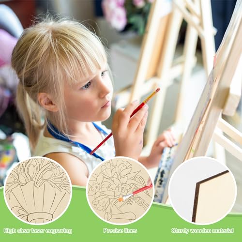 COCHIE 10 Pieces Large Spring Unfinished Wood Crafts to Paint for Adults, Bulk Predrilled Wooden Ornaments for Painting, Tulips Flowers Paintable Wood Slices Craft Supplies with Ropes - color: Spring