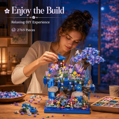 Cherry Blossom Tree Micro Mini Building Block Set 2769 PCS - color: Blue